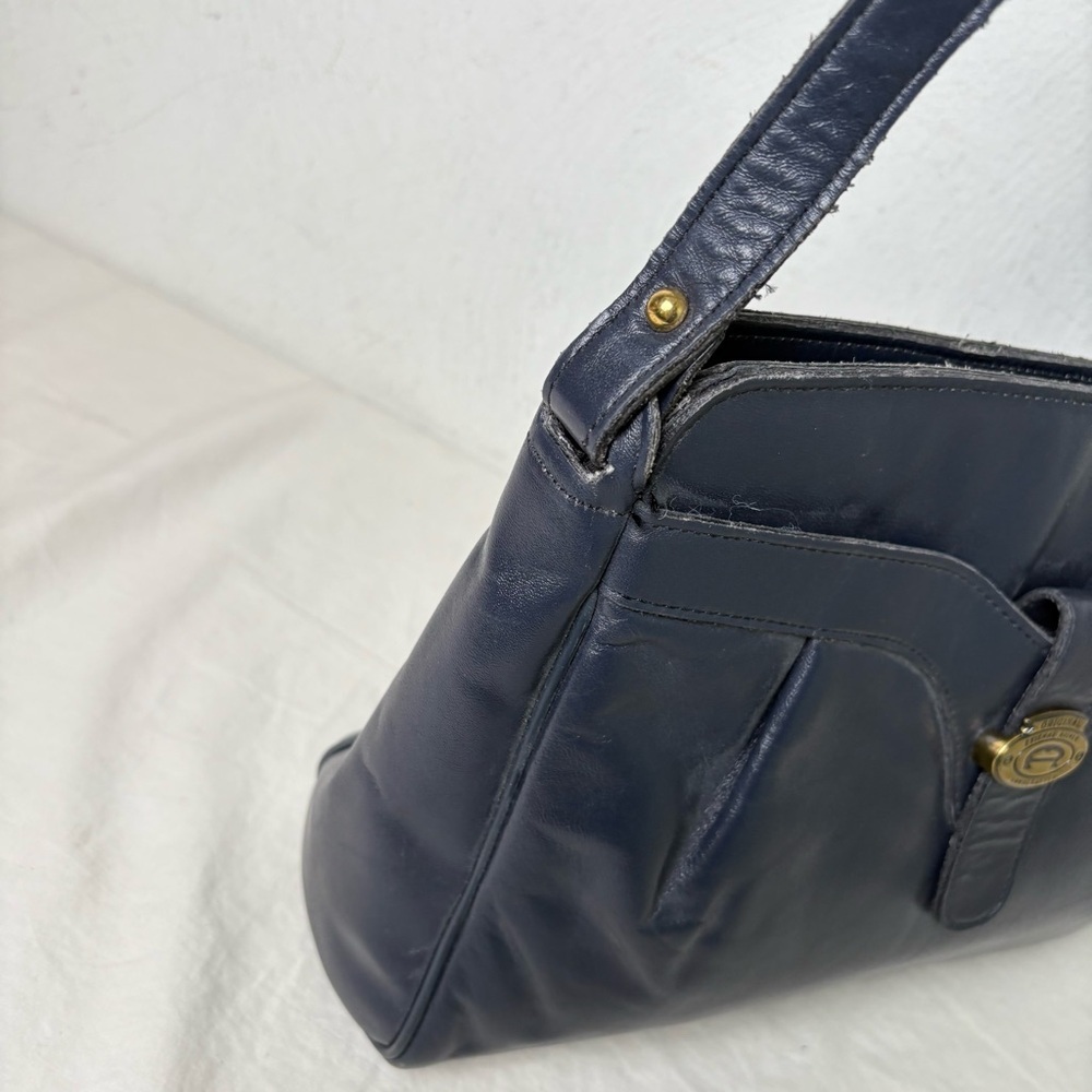ETIENNE AIGNER Vintage Navy Blue Pleated Leather Shoulder Bag Purse Classic - Picture 6 of 17